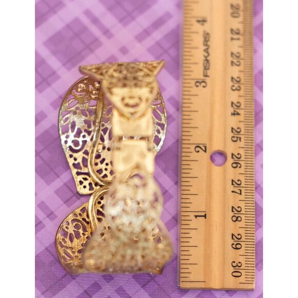 Vintage Fairy Leaves Gold Tone Art Nouveau Hinged Bangle 7 1/2 inch - V2 - Picture 3 of 4